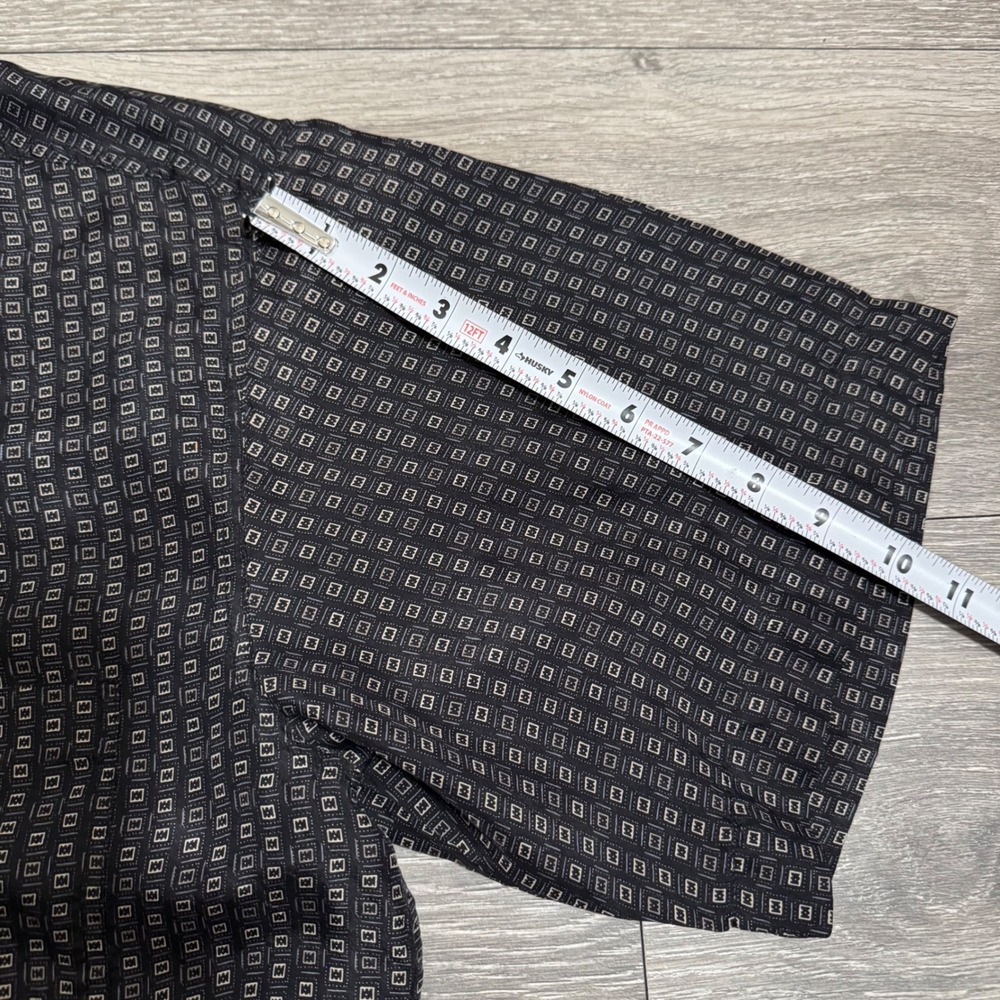 100% Silk SILK ICON Mens Short Sleeve Geometric Square Print Button Down Shirt L - Picture 6 of 10